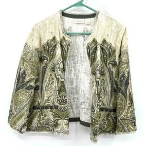 Chico´s Size 1 Medium Lightweight‎ Jacket Beige Paisley Design 100% Cotton Gems